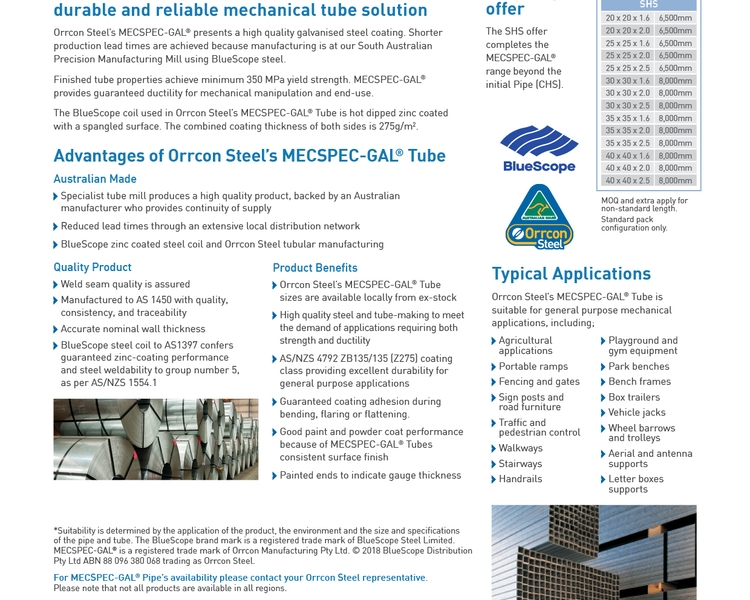 MECSPEC-GAL® Tube (SHS) Flyer